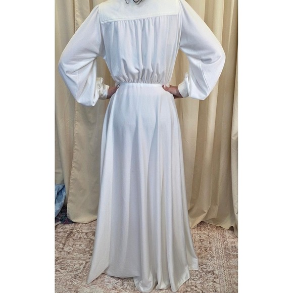 Neiman Marcus vintage Maxi Dress Long Sleeve Button Front‎ Collared White xs/sm - Picture 3 of 11